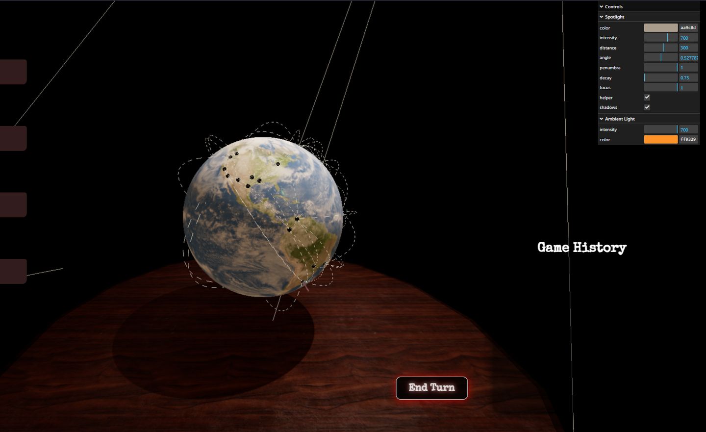 Rotating 3D globe with arcing flight paths drawn between airport markers
