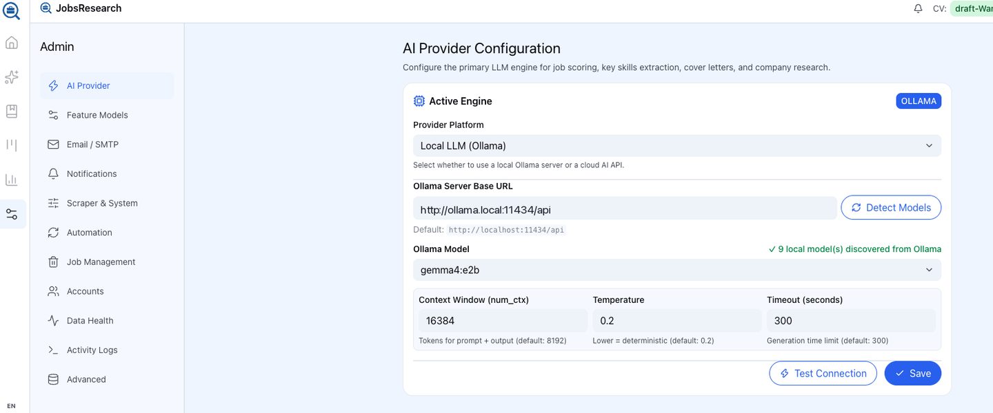 JobsResearch model configuration interface